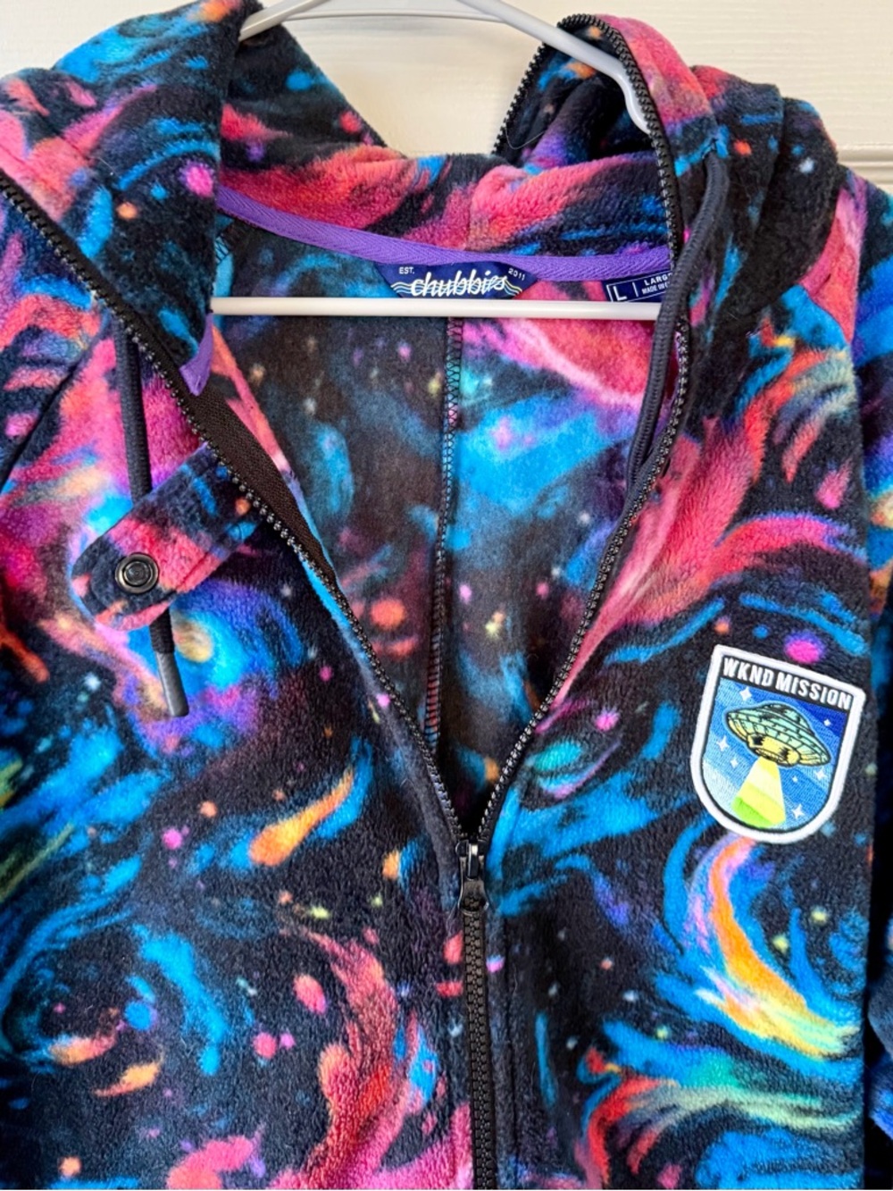 Chubbies Men’s Galaxy Fleece romper - Black Galactic Odyssey size Large
